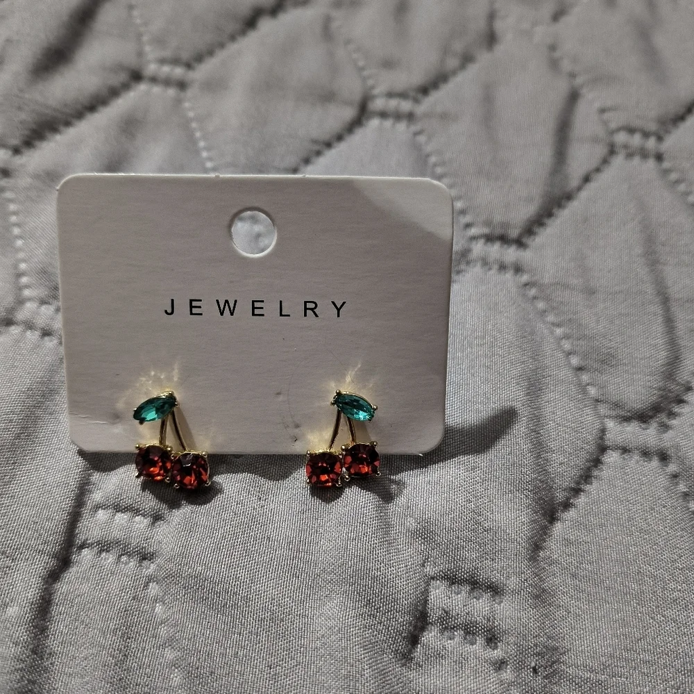 Sparkly Cherry Earrings Gold Finish - Picture 4 of 4